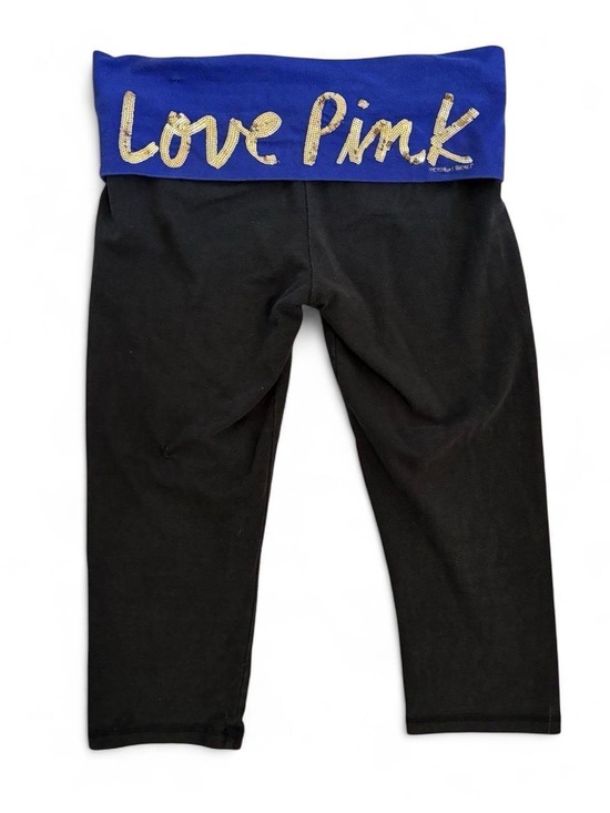 PINK Victoria's Secret Pants - PINK Victoria's Secret Black Capri Pants with Blue Gold 'Love Pink' Waistband